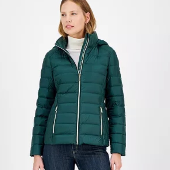 New🌲Michael Kors Women's Hooded Packable Down Puffer Coat Green Forest - Picture 1 of 3